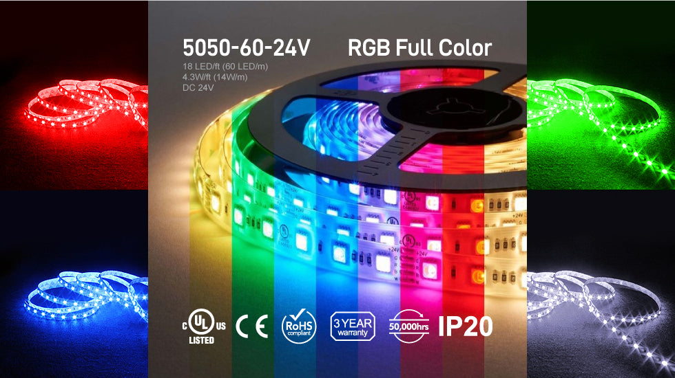 SMD 5050 LED Strip RGB Full Color 140W-24V-32.8ft