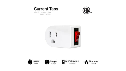 Current Taps Adapter with Red Indicator On/Off Power Switch - ETL Listed