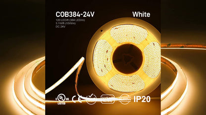 COB384-24V LED Strip White 100W-24V-32.8ft [120LEDs/ft]