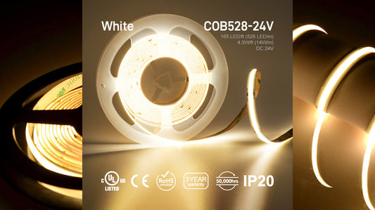 COB528-24V LED Strip White 140W-24V-32.8ft [165LEDs for ft]