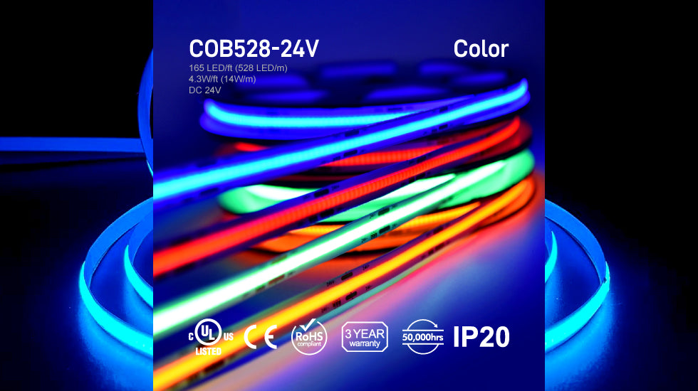 COB528-24V LED Strip Single Color 140W-24V-32.8ft [165LEDs/ft]