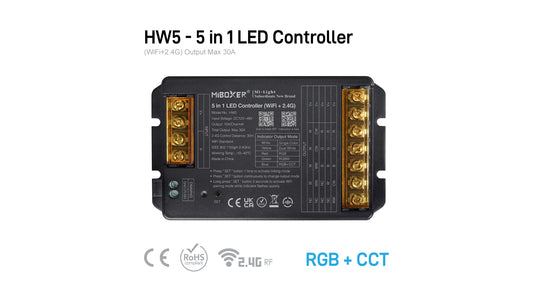 HW5 - 5 in 1 LED Controller (WiFi+2.4G) Output Max 30A