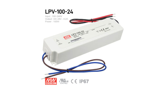 MeanWell LPV-100-24 Outdoor LED Driver 100W 24V IP67 UL