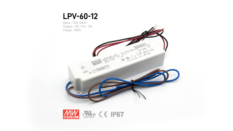 MeanWell LPV-60-12 Outdoor LED Driver 60W 12V IP67 UL