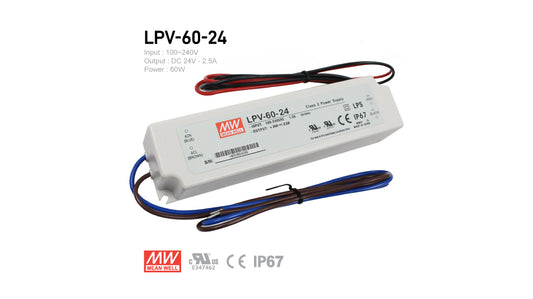 MeanWell LPV-60-24 Outdoor LED Driver 60W 24V IP67 UL