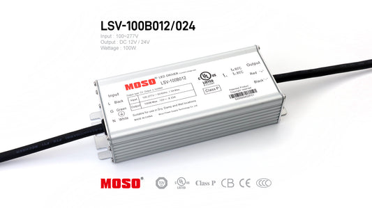 MOSO LSV-100B012/024, Input AC100-277Vac, 100W Power Supply for Outdoor IP67