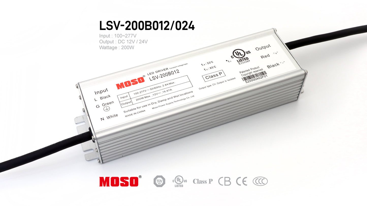 MOSO LSV-200B, Input AC100~277V, 200W Power Supply for Outdoor IP67