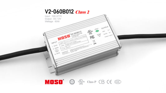 MOSO V2-060B012, Class 2, Input AC100~277V, DC12V, 60W, Power Supply IP67