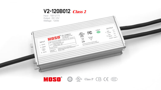 MOSO V2-120B012, Class 2, Input AC100~277V, DC12V, 120W, Power Supply IP67