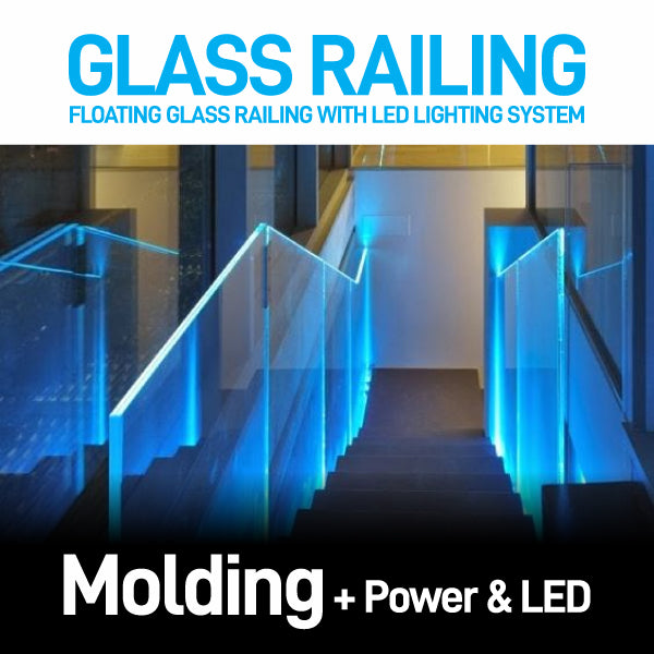 Floating Glass Railing with Led Lighting System, Frame + Lighting