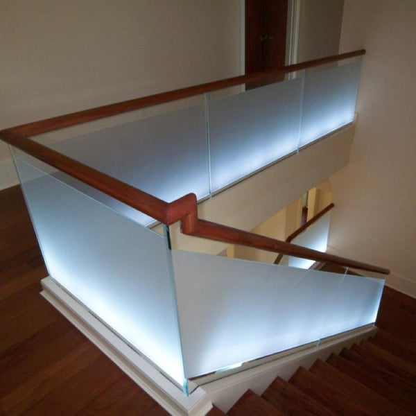 Floating Glass Railing with Led Lighting System, Frame + Lighting